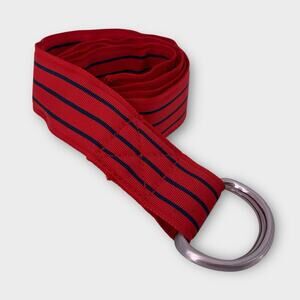 VTG J. Crew Ribbon Belt L/XL Preppy Red Stripe D Ring Buckle Academia 46" USA